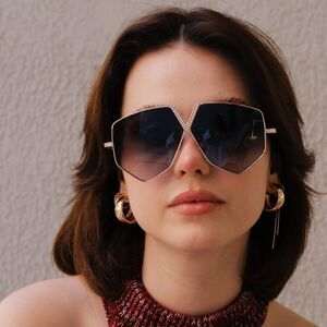 Valentino Women Sunglasses Titanium Gold Grey Oversized Aviator V - HEXAGON